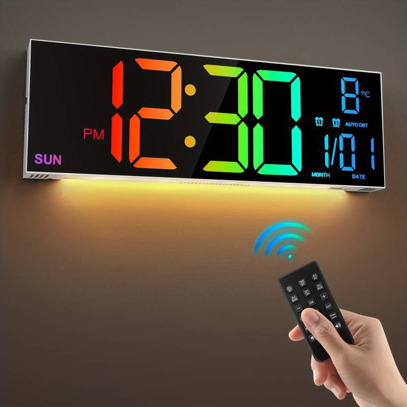 🕒 16,5" Grote digitale wandklok – RGB LED, afstandsbediening en slimme functies! 🌈📅