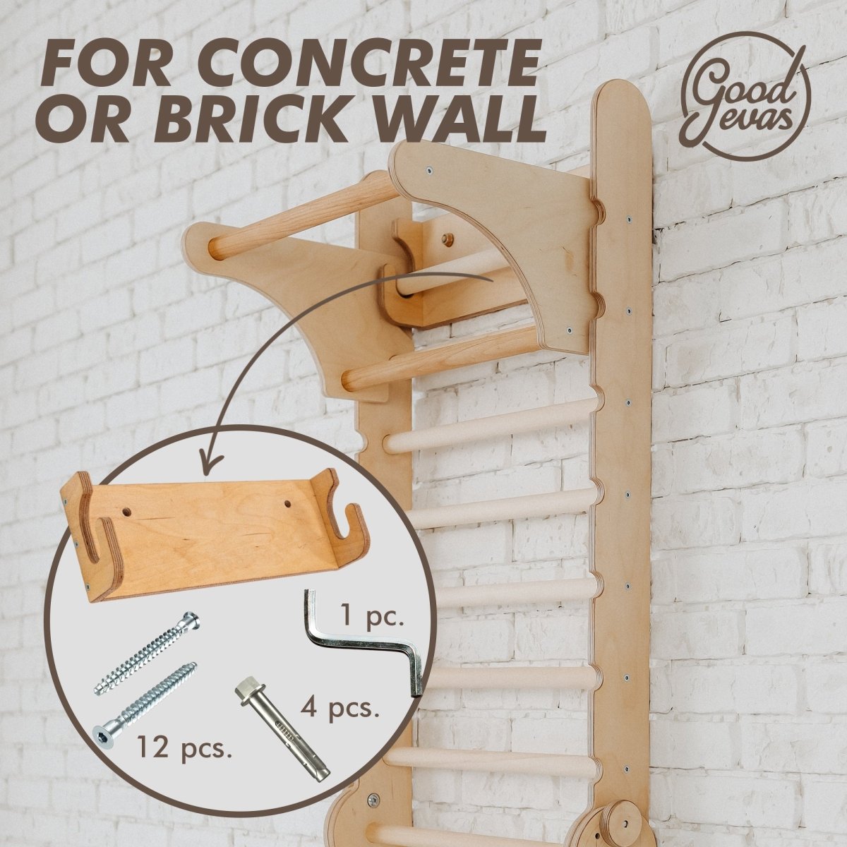 Houten Zweedse Muur / Klimladder voor kinderen + Schommelset + Glijplank + Kunst-uitbreiding.