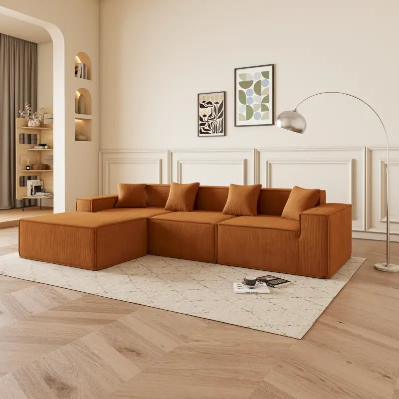 Y- Divano Angolare Moderno Arancione 🛋️ con Chaise Longue Reversibile