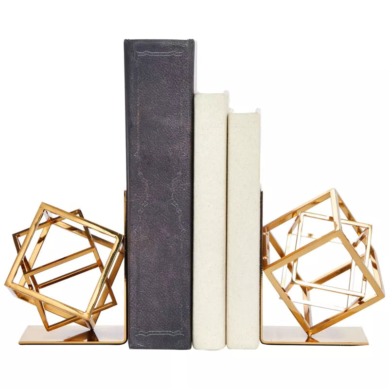 Juvale Decoratieve Boekensteunen Goud Vierkant Geometrisch Ontwerp Metalen Boekensteunen 