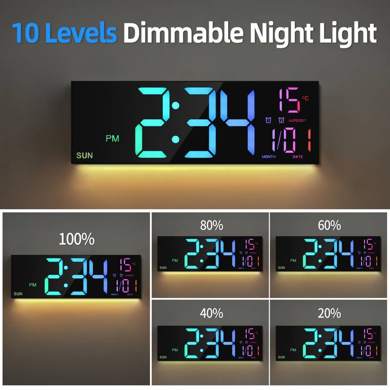 🕒 16,5" Grote digitale wandklok – RGB LED, afstandsbediening en slimme functies! 🌈📅