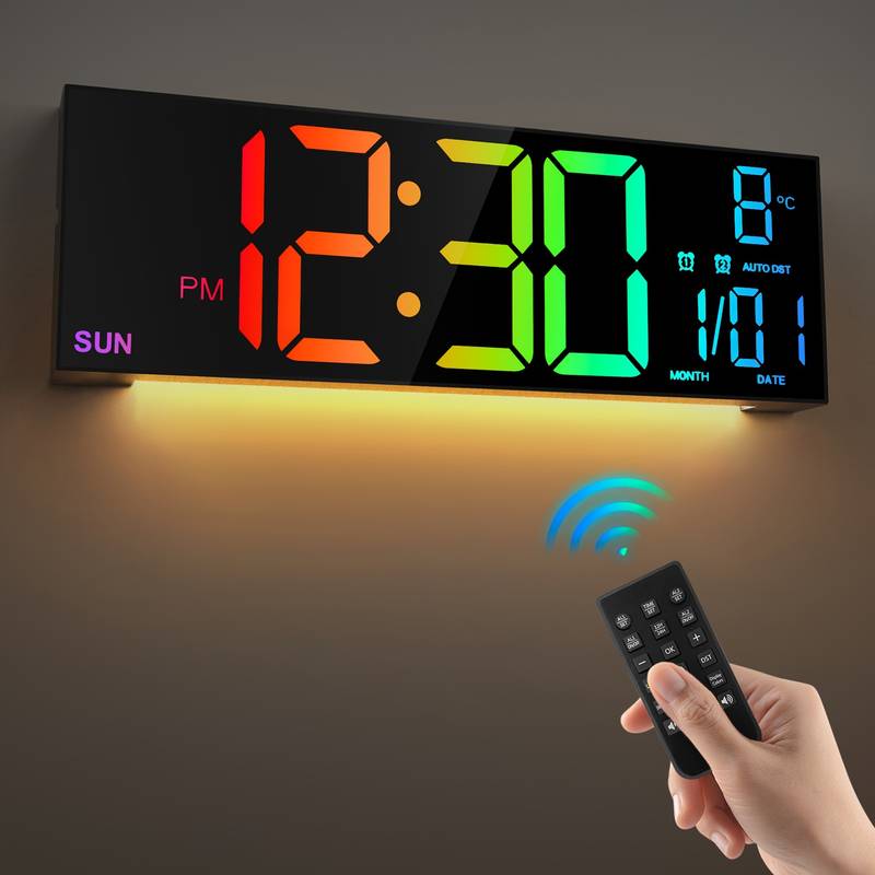 🕒 16,5" Grote digitale wandklok – RGB LED, afstandsbediening en slimme functies! 🌈📅